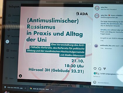 Zu sehen ist die Instagramseite des Asta mit der Ankündigung für die Veranstaltung