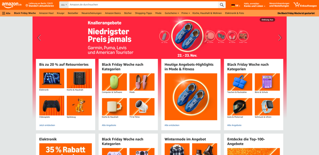Auf dem Bild sieht man die Rabattaktion bei Amazon während er Black-Friday Tage
