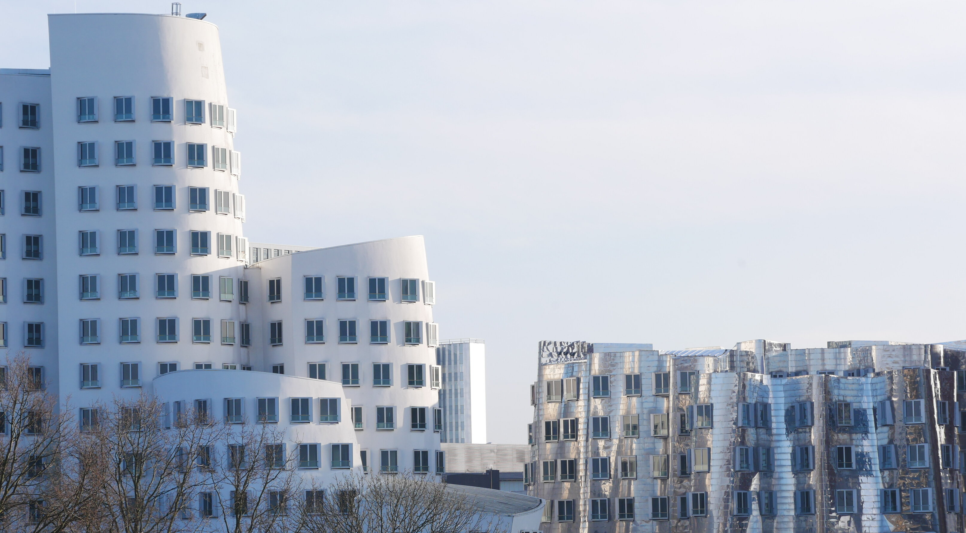 Auf dem Foto sieht man die Gehry-Bauten am Medienhafen in Düsseldorf (Foto: Maylea Selisch)