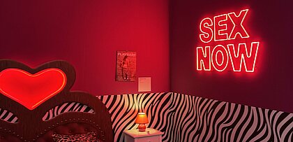 Auf dem Bild sieht man einen leuchtenden Schriftzug "Sex Now"