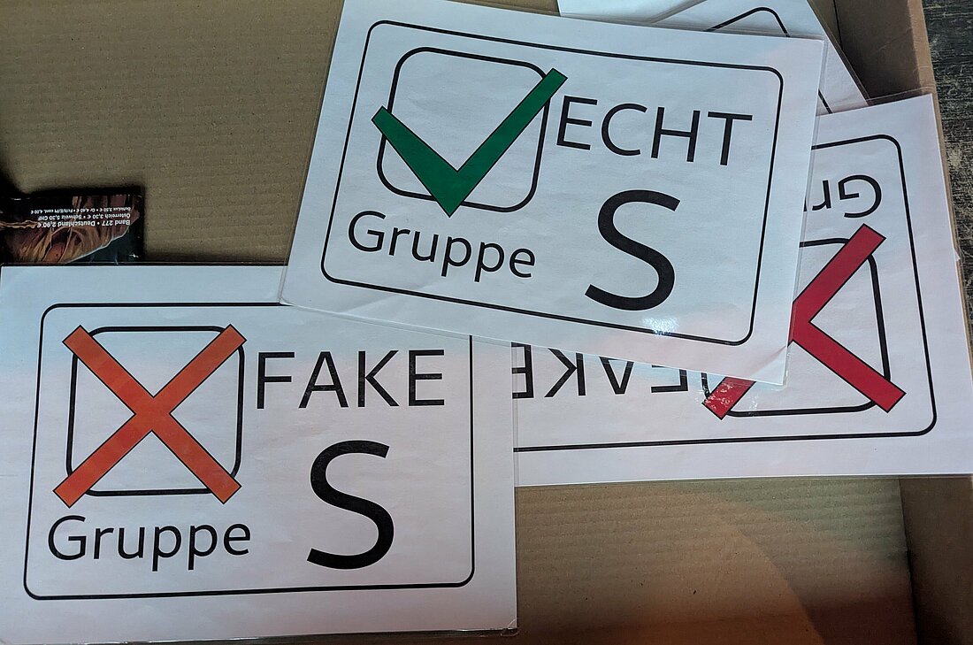  Echt oder Fake Karten zur zur Bekanntgabe der Einschätzung der einzelnen Gruppen