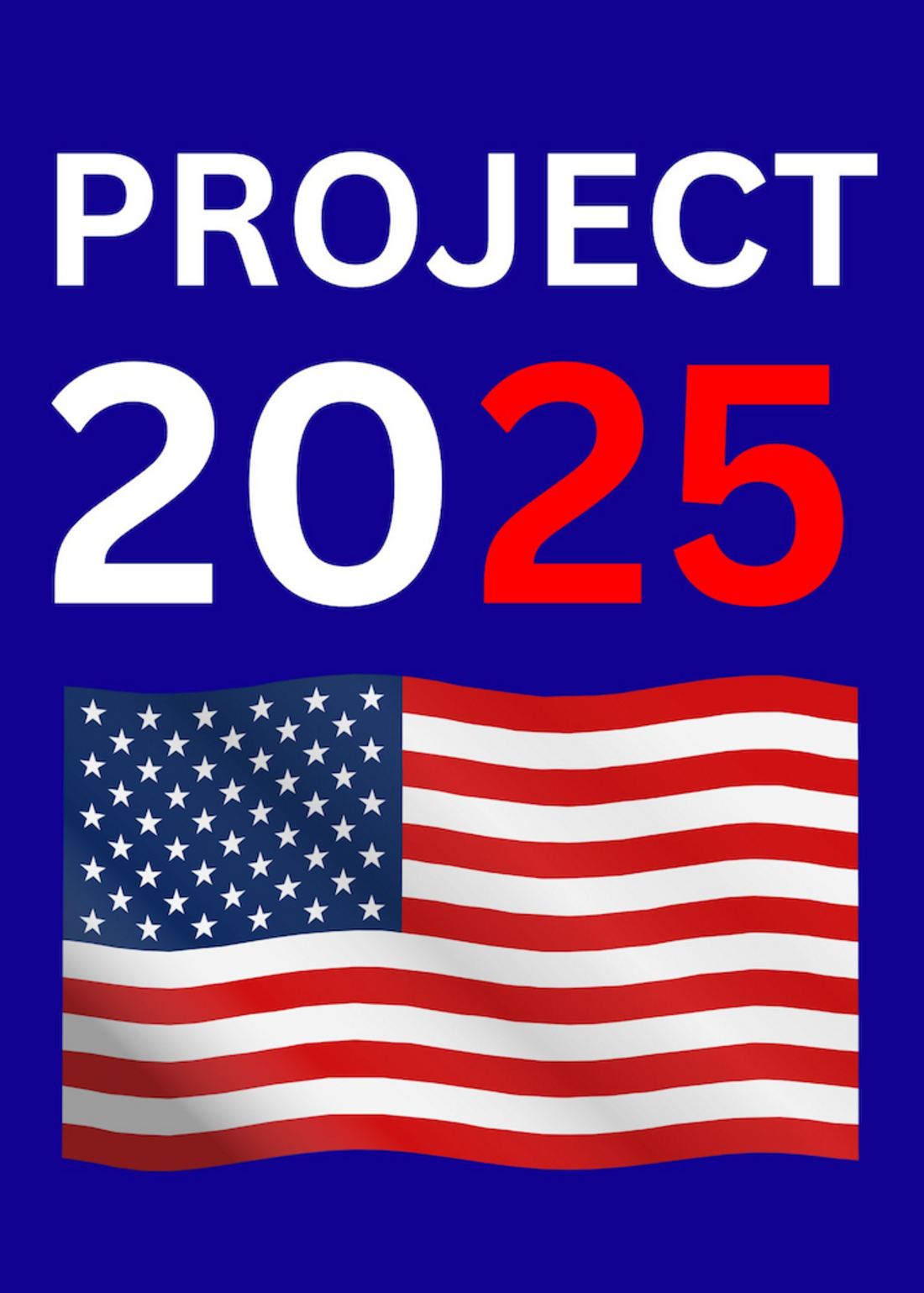Man sieht ein Logo mit dem Text Project 2025 und die Fahne der USA