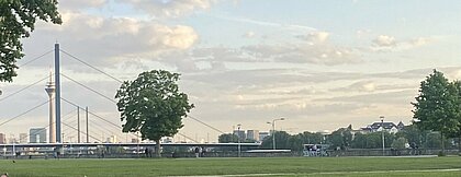 Die Skyline von Düsseldorf in der langsam untergehenden Sonne (Foto:Lena Sorgalla)
