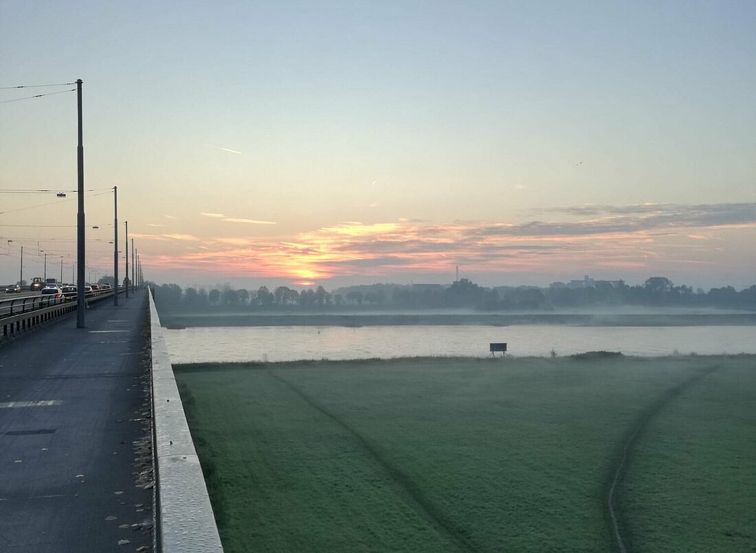 Zu sehen ist der Rhein in Düsseldorf bei Sonnenaufgang (Foto: Carolin Lutzka)