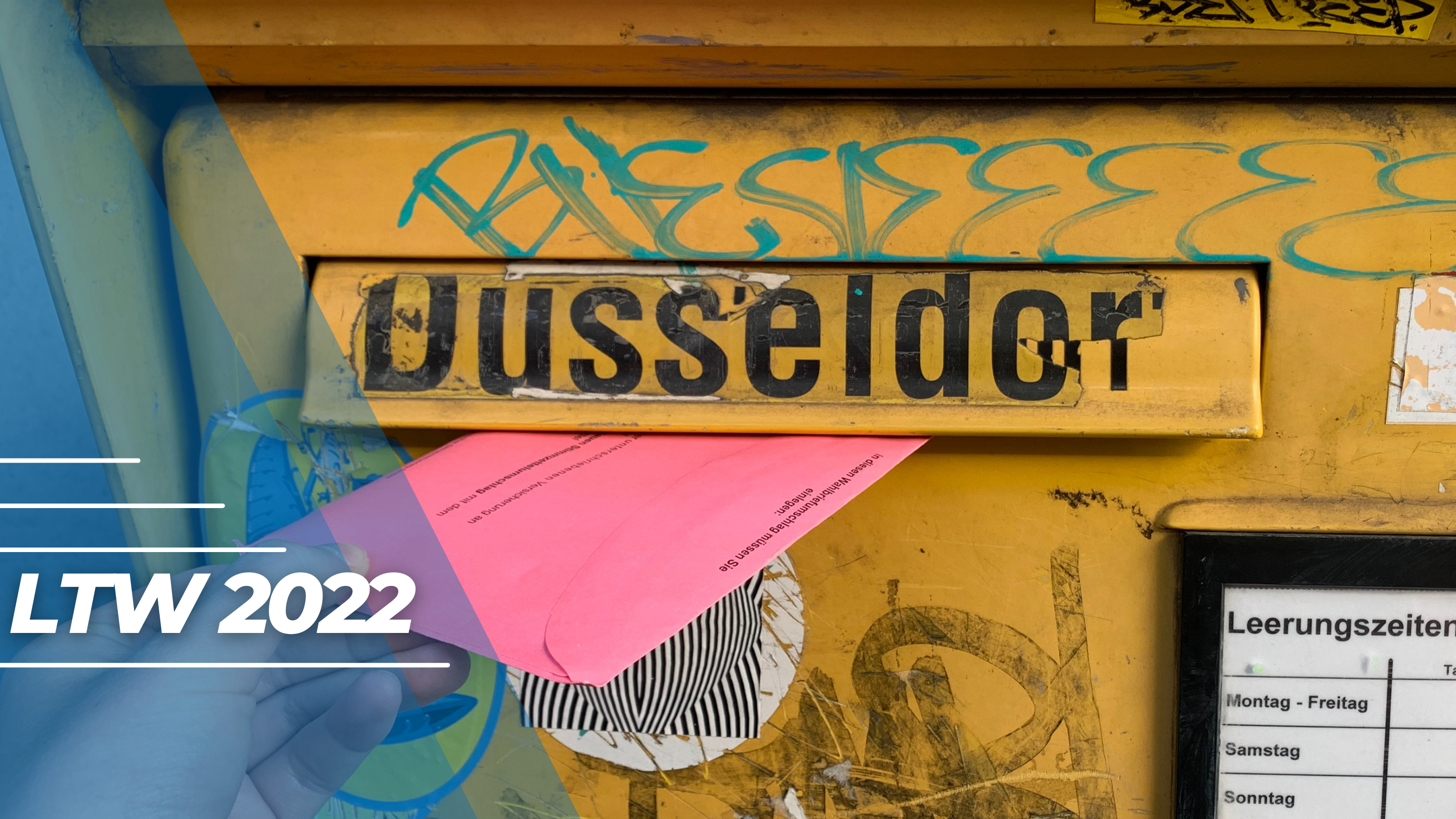 Am 15. Mai ab 18 Uhr werden die Stimmen der Wähler ausgezählt. (Foto: Emilie Hintzen) Ein Briefwahlzettel wird in einen Düsseldorfer Briefkasten eingeworfen.